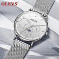 OLEVS 6860 Модные мужские наручные часы Power Reserve Date Dial сетчатые кварцевые часы мужские спортивные аналоговые часы Multi Time Zone Clock